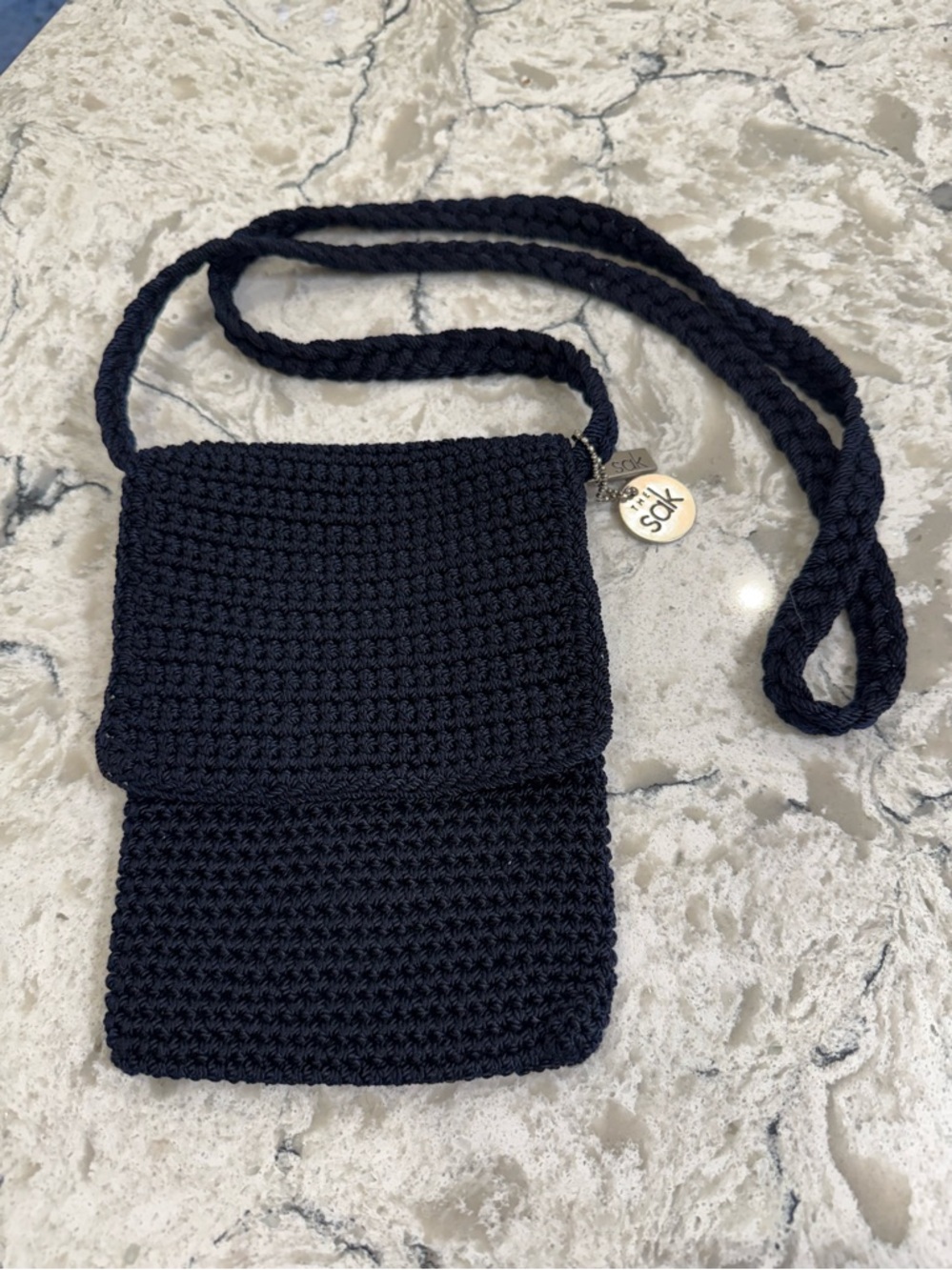 The Sak Crochet Crossbody Shoulder Bag in Navy Blue
